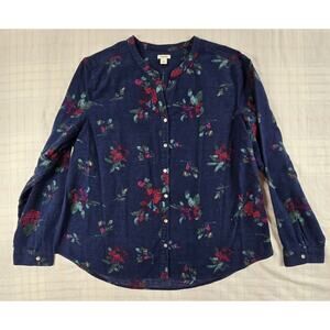 LL Bean Womens Pearlescent Button Down Long Sleeve Shirt Soft Flannel Floral XL